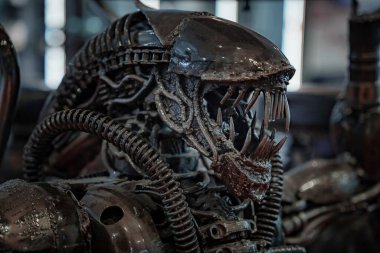 Eaglemoss 'un 1979 yapımı film için Hans Rudolf Giger tarafından tasarlanan siyah arkaplan koleksiyonları tarafından yapılan hafif tozlu yabancı heykeli.