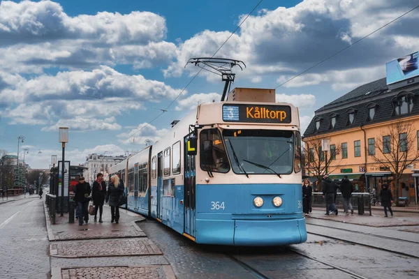 Tram Classico Una Strada Goteborg Svezia Giorno Pioggia Goteborg — Foto Stock