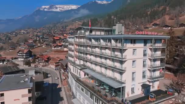 Grindelwald Sviçre Deki Lüks Otelin Hava Manzarası Arka Planda Güzel — Stok video