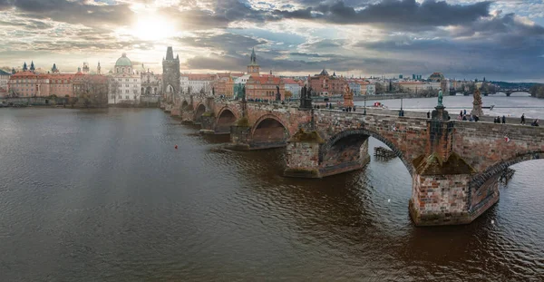 Malowniczy Wiosenny Panoramiczny Widok Lotu Ptaka Stare Miasto Most Karola — Zdjęcie stockowe