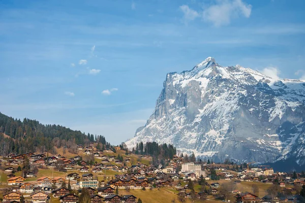 Luchtfoto Van Residentiële Gebouwen Hotels Groen Landschap Grindelwald Dorp Met — Stockfoto
