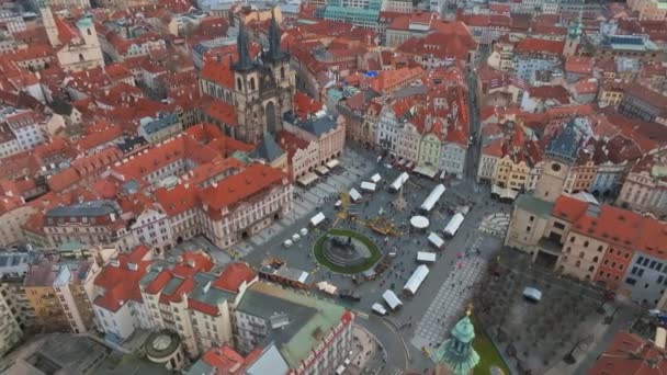 Vista Aérea Panorámica Plaza Ciudad Vieja Praga Hermoso Día Verano — Vídeos de Stock