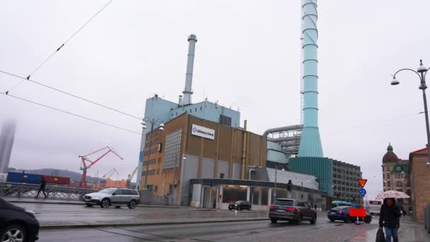 Elektriciteitscentrale Göteborg Met Enorme Schoorstenen Groene Energie Zweden Eco Met — Stockvideo