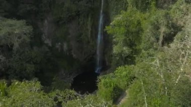 Kosta Rika 'daki La Fortuna Şelalesi. Şelale, Arenal Nehri 'nde, Chato yanardağının eteklerinde yer almaktadır..