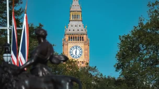 Big Ben Clock Tower Sunny Early Morning London View Popular — Stock Video