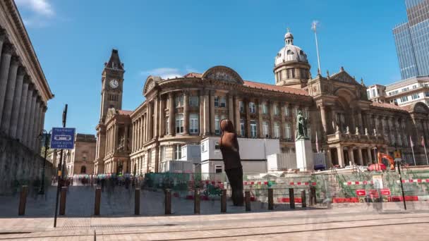 Birmingham Şehir Merkezinin Ünlü Katedral Victoria Meydanı Yakınlarındaki Timelapse Güzel — Stok video