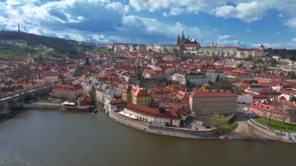 Prague Castle Saint Vitus Cathedral Czech Republic Panoramic View Rooftop — Stock Video