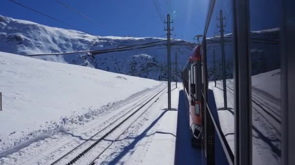 Riding Iconic Cogwheel Gornergrat Railway Zermatt Ski Resort Swiss Alps — Stock Video