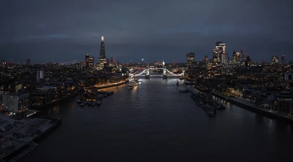 Vista Aérea Nocturna Del Tower Bridge Londres Hermoso Panorama Iluminado — Foto de Stock