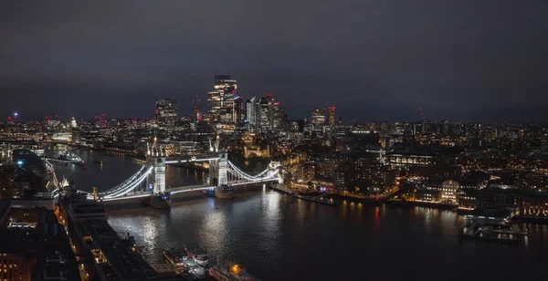 Повітряний Нічний Вид Тауерський Міст Лондоні Чудова Ілюмінована Панорама Лондонського — стокове фото