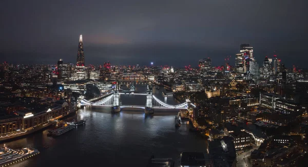 Vista Aerea Notturna Del Tower Bridge Londra Bellissimo Panorama Illuminato — Foto Stock