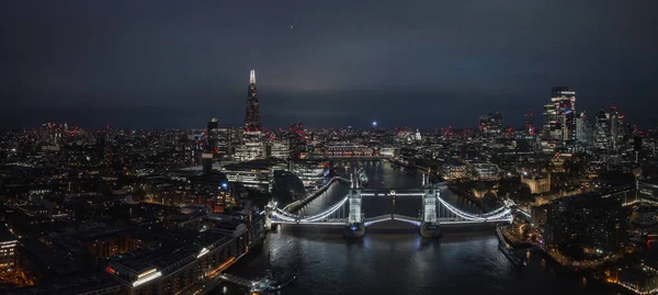 Vue Aérienne Nuit Lever Tower Bridge Londres Beau Panorama Illuminé — Photo