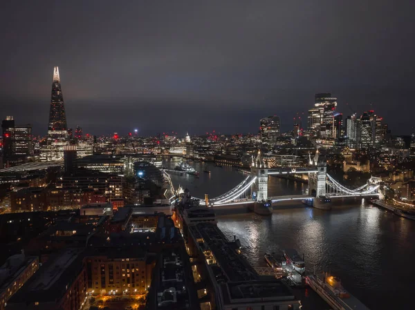 Letecký Noční Pohled Tower Bridge Londýně Krásné Osvětlené Panorama London — Stock fotografie