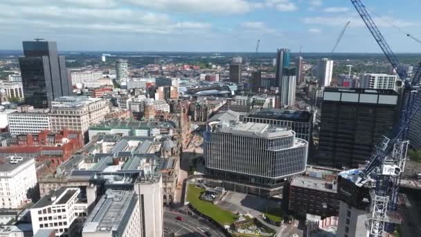 Letecký Výhled Centrum Birminghamu Krásné Anglické Město Moderními Mrakodrapy Tradiční — Stock video