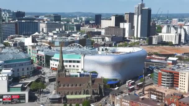 Widok Panoramę Birmingham Wielka Brytania Tym Kościół Marcina Centrum Handlowe — Wideo stockowe