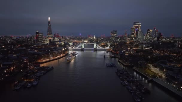 Londra Daki Tower Bridge Hava Gece Görüşü Londra Kule Köprüsü — Stok video