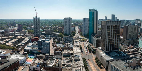 stock image View of the skyline of Birmingham, UK including The church of St Martin, the Bullring shopping centre and the outdoor market.