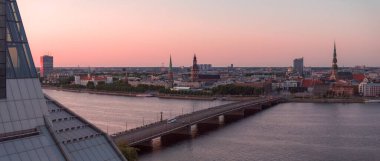 Aerial view of the National Library in Riga. Modern architecture in Latvia.