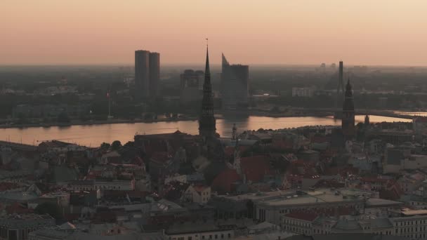 Vista Aérea Panorâmica Catedral Riga Cidade Velha Riga Letónia Pôr — Vídeo de Stock