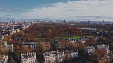 Beautiful aerial view of the Hyde park in London. Panorama of the city of London from above.