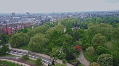 Beautiful aerial view of the Hyde park in London. Panorama of the city of London from above.