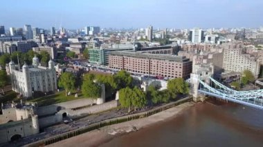 Beautiful city of London, UK. A view from above. Aerial view of the Thames river going through the center of London. 