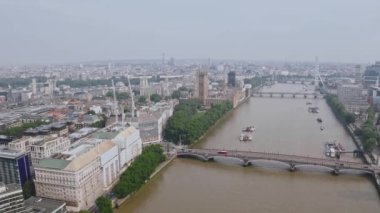 Beautiful city of London, UK. A view from above. Aerial view of the Thames river going through the center of London. 