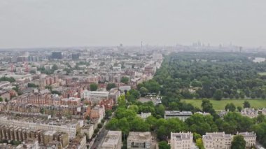 Beautiful aerial view of the Hyde park in London. Panorama of the city of London from above.