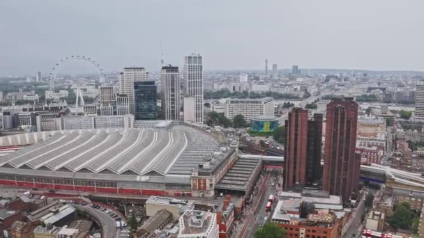 Aerial View Waterloo Train Station Shard Further Back View London — Vídeo de Stock