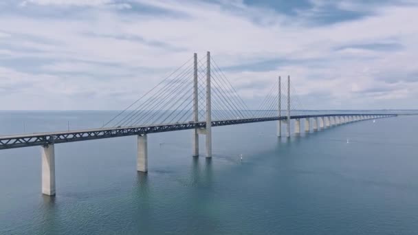 Воздуха Открывается Вид Мост Эресунн Через Балтийское Море Между Городом — стоковое видео