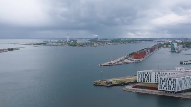 Luchtpanorama Van Indre Osterbro Nordhavnen Districten Nieuwe Moderne Wijk Kopenhagen — Stockvideo