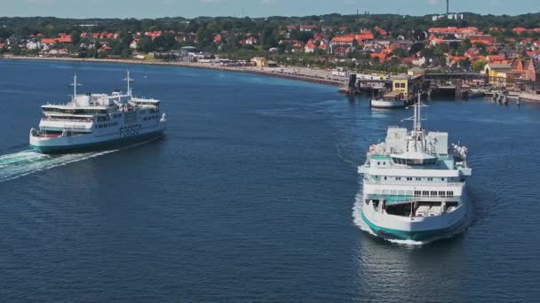Ferry Boat Floating Open Sea Transportation Liner Shipping Cars People — Stock videók