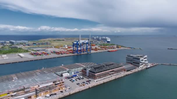 Conteiner Docks Copenhagen Denmark Large Container Cranes Shipping Terminal Port — Vídeo de stock