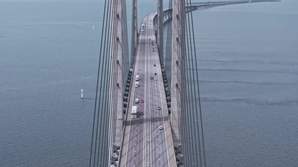 Panorama Aerial Close View Oresund Bridge Baltic Sea Malmo City — Stok Video