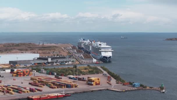 Conteiner Docks Copenhagen Denmark Large Container Cranes Shipping Terminal Port — стоковое видео