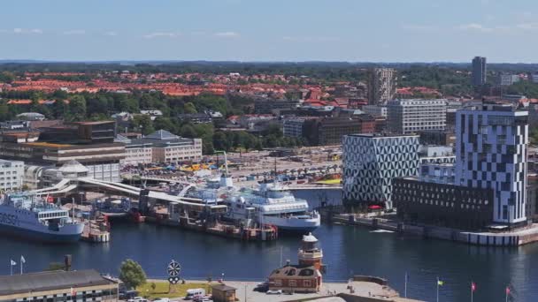 Vista Del Centro Ciudad Puerto Helsingborg Suecia Casco Antiguo Junto — Vídeos de Stock