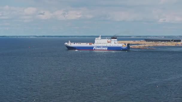 Industrial Ship Crossing Canal Moving Malmo Bridge Sweden Denmark — ストック動画