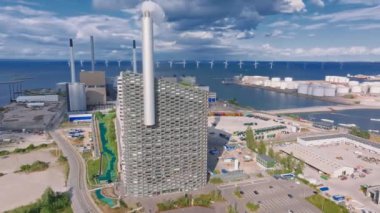 Amager Bakke, Amager Hill or Amager Slope or Copenhill - a heat and power waste-to-energy plant and a sports park in Amager, Copenhagen, Denmark. ESG green energy.