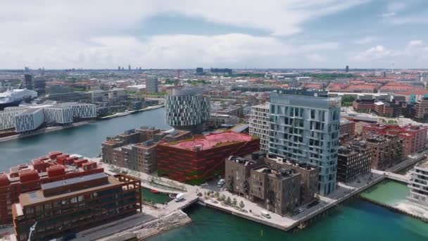 Panorama Aéreo Indre Osterbro Distritos Nordhavnen Novo Distrito Moderno Copenhague — Vídeo de Stock