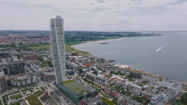 Indah Panorama Udara Dari Kota Malmo Swedia Mengubah Pencakar Langit — Stok Video
