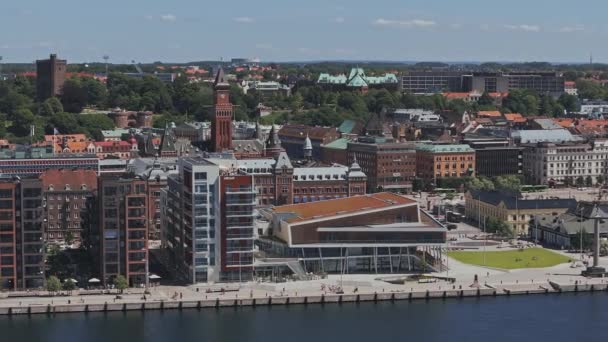 Kilátás Helsinborg Belvárosára Helsingborg Kikötőjére Svédországban Óváros Strand Városi Kikötő — Stock videók