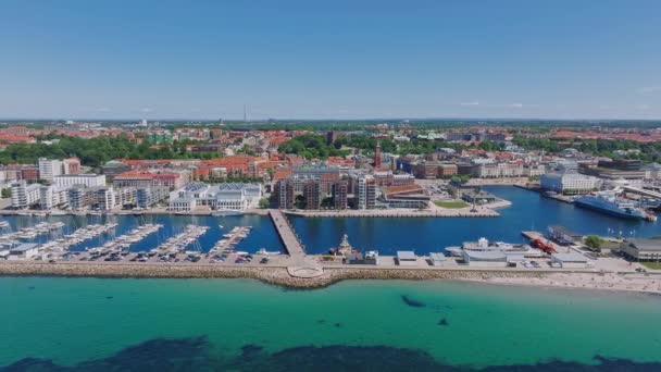 Vista Centro Cidade Helsínquia Porto Helsingborg Suécia Cidade Velha Junto — Vídeo de Stock