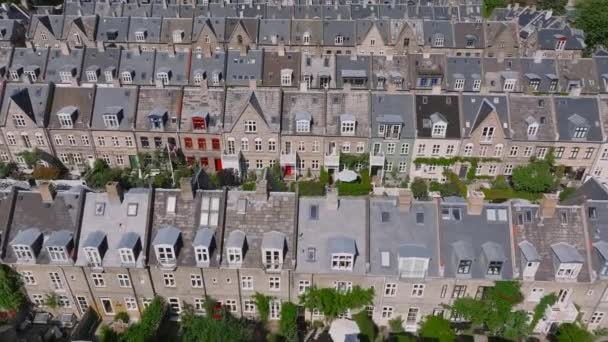 Aerial View Rooftops Kartoffelraekkerne Neighborhood Oesterbro Copenhagen Denmark Neighbourhood Built — Stock Video