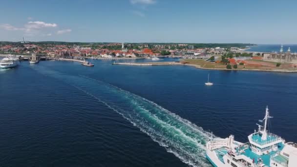 Ferry Boat Floating Open Sea Transportation Liner Shipping Cars People — стокове відео