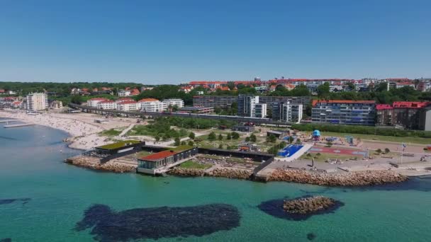 Pemandangan Pusat Kota Helsinborg Dan Pelabuhan Helsingborg Swedia Kota Tua — Stok Video