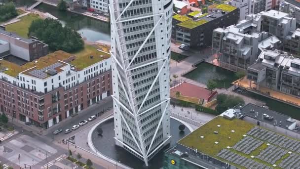Bella Vista Panoramica Aerea Della Città Malmo Svezia Grattacielo Turning — Video Stock