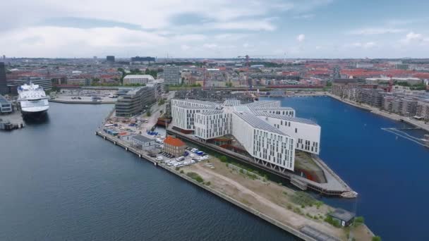 Panorama Aéreo Indre Osterbro Distritos Nordhavnen Nuevo Distrito Moderno Copenhague — Vídeo de stock