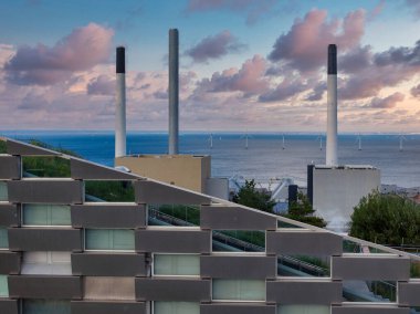 Amager Bakke, Amager Hill or Amager Slope or Copenhill - a heat and power waste-to-energy plant and a sports park in Amager, Copenhagen, Denmark. ESG green energy.