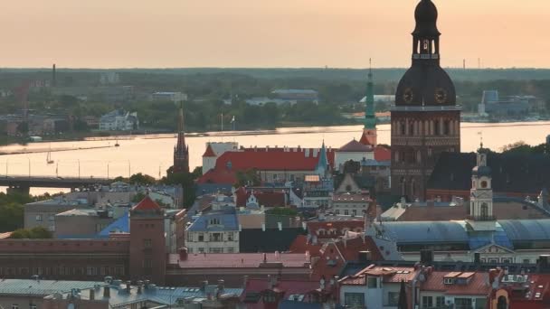 Tramonto Estivo Riga Lettonia Veduta Aerea Riga Capitale Della Lettonia — Video Stock