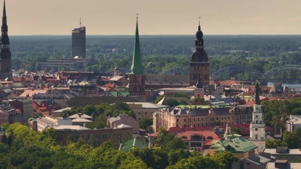 Zomer Zonsondergang Riga Letland Luchtfoto Van Riga Hoofdstad Van Letland — Stockvideo